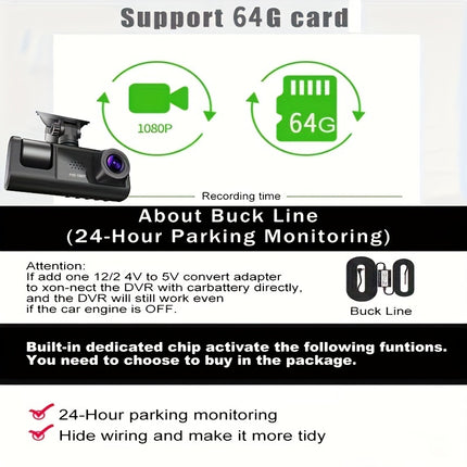 3-Channel HD Dash Cam with Night Vision & Parking Mode