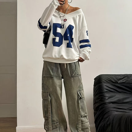 V-Neck Sports Sweatshirt with Number 54 Print – Cozy & Cool - Monti Bargains