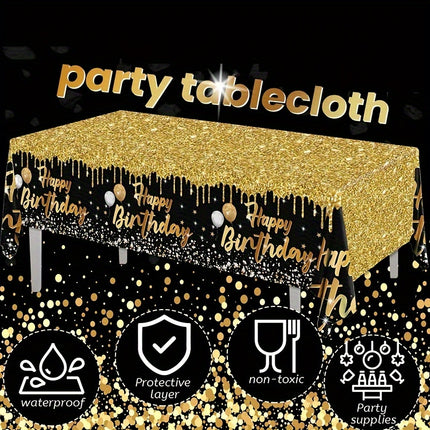 Elegant Black & Gold Birthday Tablecloth – Celebrate in Style!