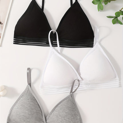 3pcs Ribbed Wireless Bra Set