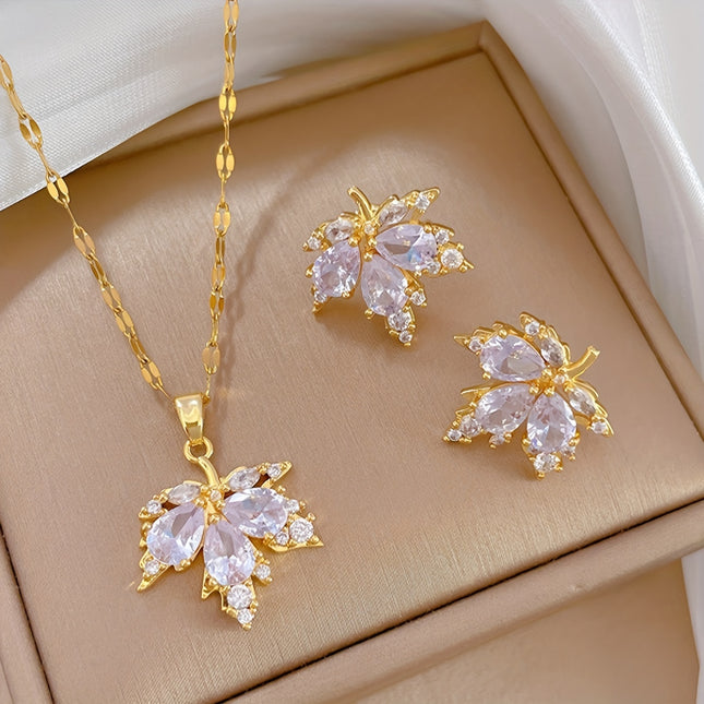 Maple Leaf CZ Jewelry Set