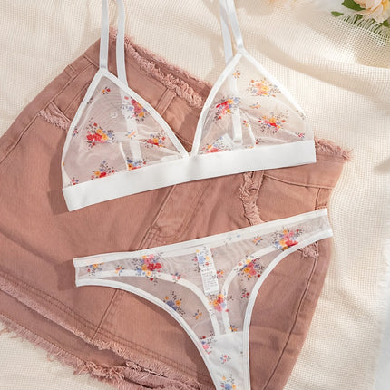 Triangle Cup Mesh Thong Set