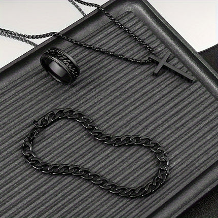Men's Dark Cross Jewelry Set