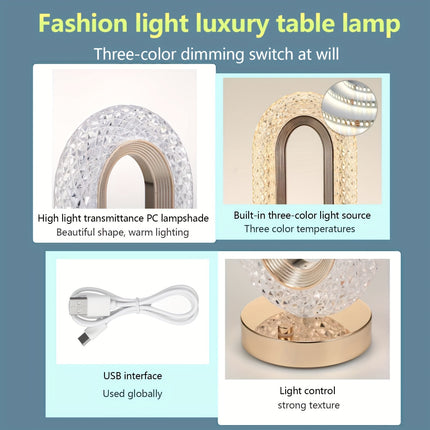 Mini USB Luxury Crystal Table Lamp - Elegant Bedside Nightlight