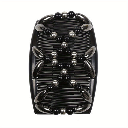 Women's Double-Sided Beaded Hair Comb – Elegant Ponytail Barrette