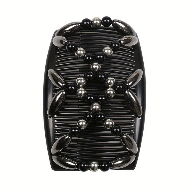Women's Double-Sided Beaded Hair Comb – Elegant Ponytail Barrette