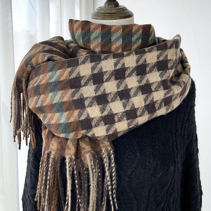 Luxurious Houndstooth Fringe Scarf