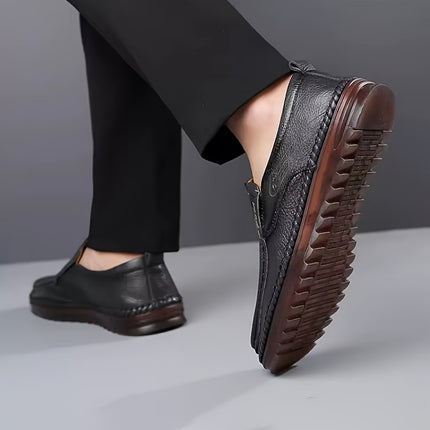 Solid Color Leather Slip-On Loafers