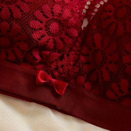 3pcs Floral Lace Bra & Panties Set