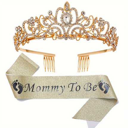 Elegant Mom-to-Be Crown & Sash Set – Celebrate in Style!