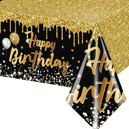 Elegant Black & Gold Birthday Tablecloth – Celebrate in Style!