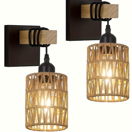 Farmhouse Wall Sconce - Black & Wood Rustic Lighting