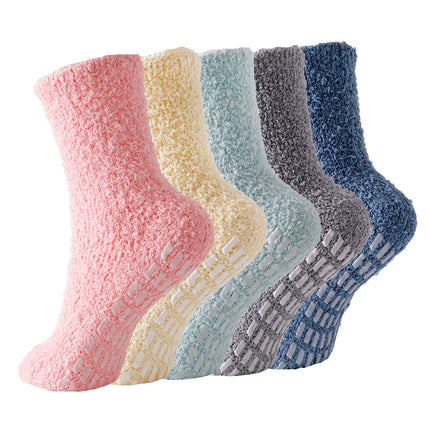 Solid Fuzzy Non-Slip Socks (5 Pairs)