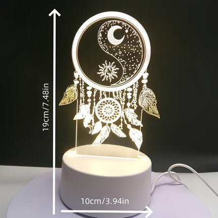 Cozy Warm LED Night Light with 3D Dream Catcher Design - USB Powered, Perfect for Home Decor - Monti Bargains