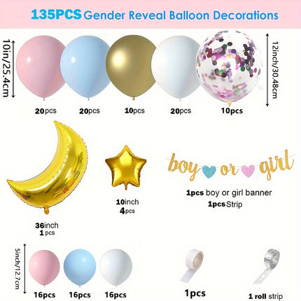 135pcs Baby Gender Reveal Balloon Arch Set