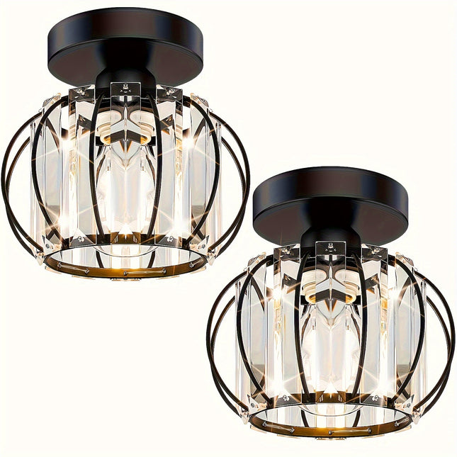 2-Pack Industrial Semi-Flush Mount Ceiling Lights – Metal Cage