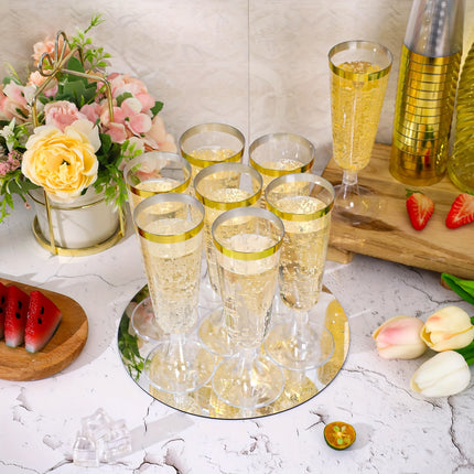 25-Pack Golden Rimmed Plastic Champagne Flutes 5.5 Oz
