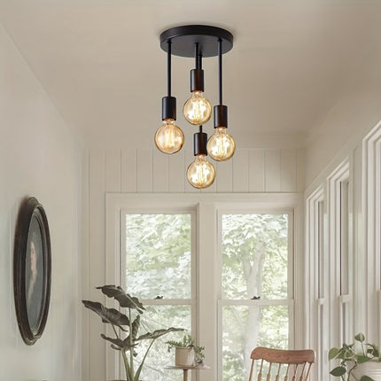 Black Modern 4-Light Chandelier - Iron Branch Ceiling Light