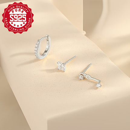 S925 Silver Flower Zirconia Earring Set