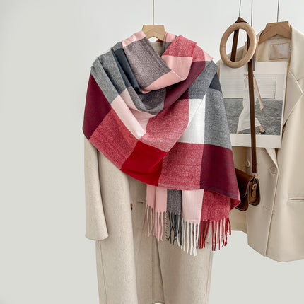 Cozy Plaid Tassel Cashmere Scarf