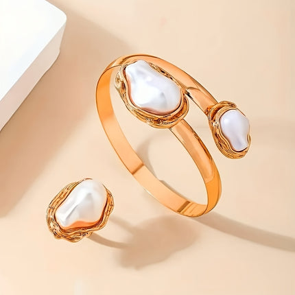 Vintage Faux Pearl Bracelet & Ring Set