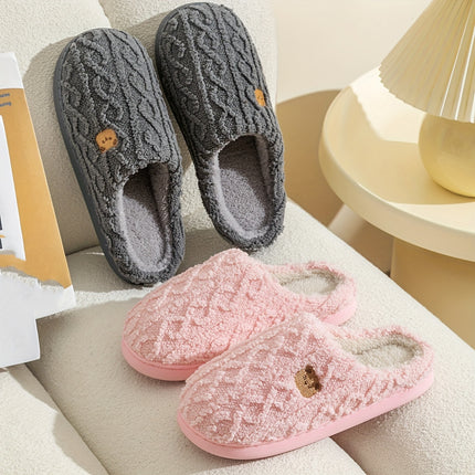 Cozy Striped Bear Print Slippers