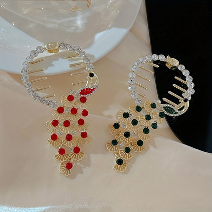 Elegant Peacock Rhinestone Bun Buckle