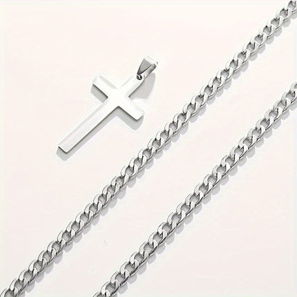 Men's Stainless Steel & Titanium Cross Necklace Set