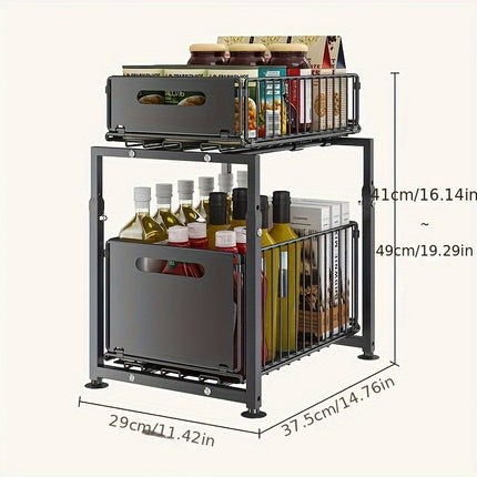 2-Tier Under Sink Organizer with Pull-Out Metal Drawers