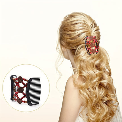 Wooden Beaded Double Hair Comb