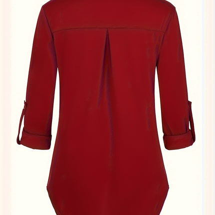 Solid Color V-Neck 3/4 Sleeve Nursing Top