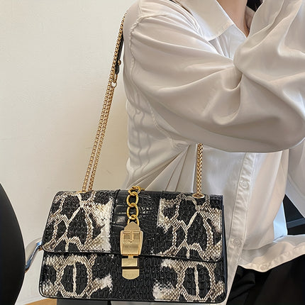 Vintage Snake Print Chain Shoulder Bag