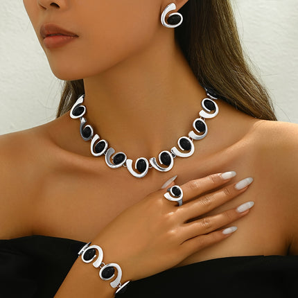Elegant Black Geometric Spiral Jewelry Set