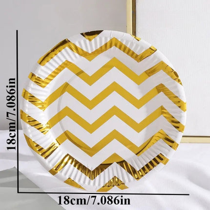 Elegant Golden & Silvery Foil Birthday Cake Plates Set