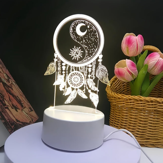 Cozy Warm LED Night Light with 3D Dream Catcher Design - USB Powered, Perfect for Home Decor - Monti Bargains
