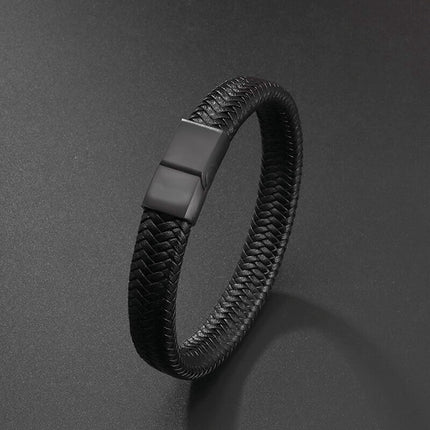 Men's Black Woven Leather Bracelet