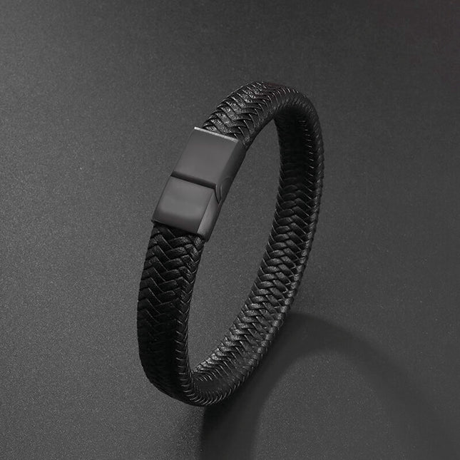 Men's Black Woven Leather Bracelet
