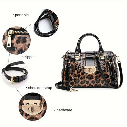 Leopard Crocodile Leather Satchel