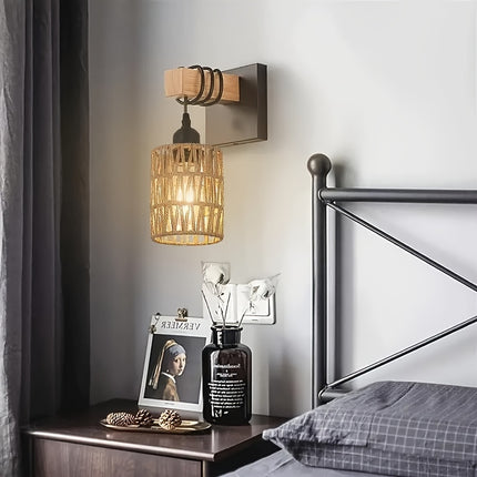 Farmhouse Wall Sconce - Black & Wood Rustic Lighting