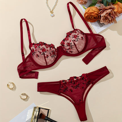 Floral Embroidered Lingerie Set