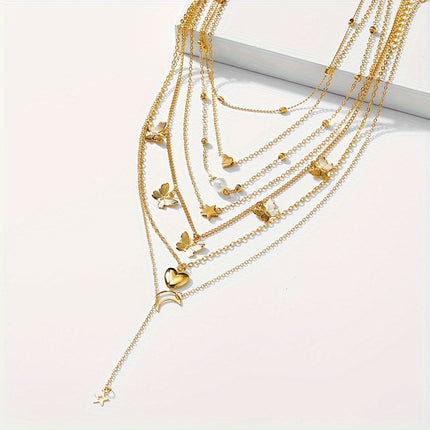 Elegant Butterfly & Heart Necklace Set