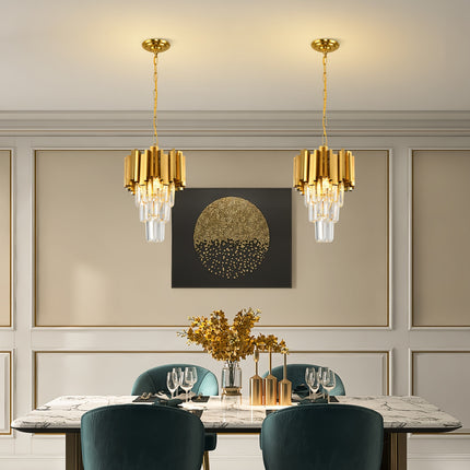 Golden 3-Tier Crystal Pendant Chandelier – Modern Elegance