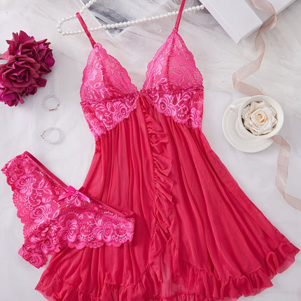 Lace Spliced Front Split Chemise