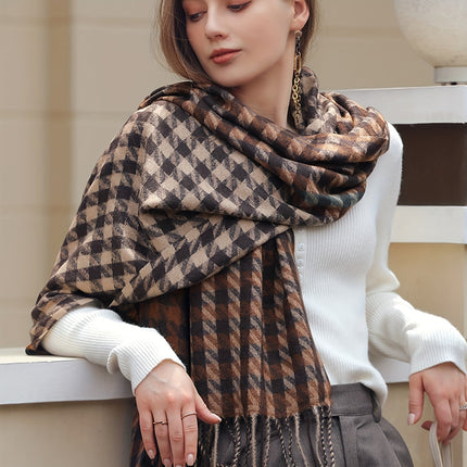 Luxurious Houndstooth Fringe Scarf