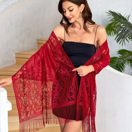 Elegant Black Floral Lace Shawl