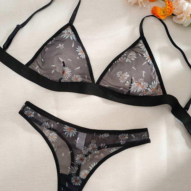 Triangle Cup Mesh Thong Set