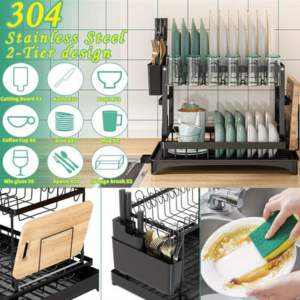 2-Tier Stainless Steel Dish Rack - Ultimate Kitchen Organizer