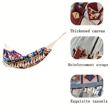 Bohemian Canvas Hammock – Vibrant Swing for Patio & Garden