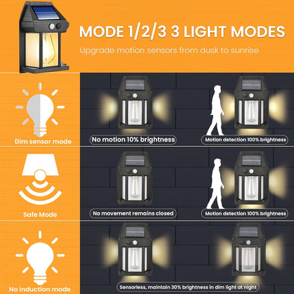 Solar-Powered LED Wall Sconce with Motion Sensor - Outdoor Lighting