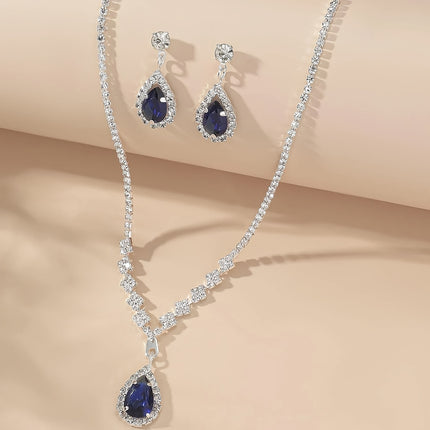Elegant Silver-Plated Zirconia Necklace & Earring Set for Women - Monti Bargains